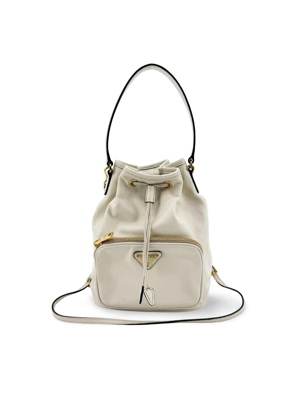 Prada Leather Duet Bucket Bag White #352697F51B